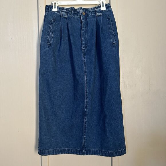 Vintage Womens Denim Skirt 6 100% Cotton Split Pockets Pleated Belt Loops Retro - Picture 1 of 10